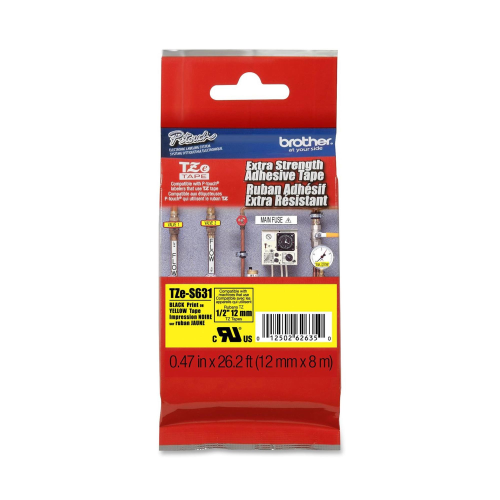 BROTHER TZES631 NASTRO LAMINATO 12MM X 8MT ADESIVO COLORE GIALLO STAMPA NERO